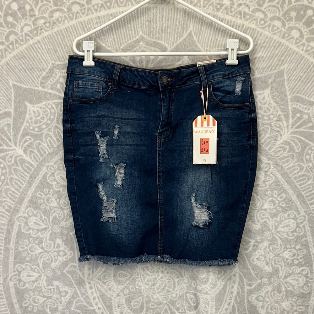 Wax Jean Dark Blue Distressed Pencil Skirt 2X